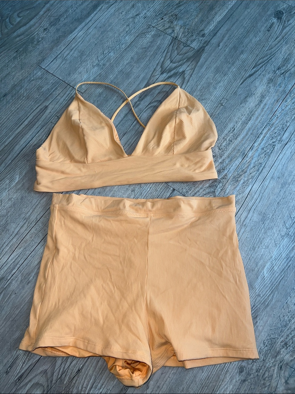 H&M Peach Ribbed Bralette & High-Rise Shorts swimsuit